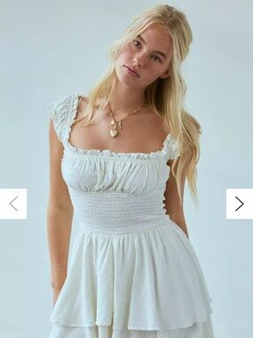 White Smocked Square-Neck Women's romper